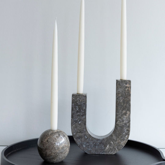 Arco & Sphere Marble Candleholder Set